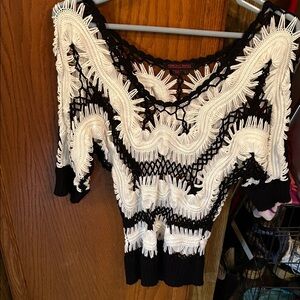 Simon Chang Black and White Lace Top